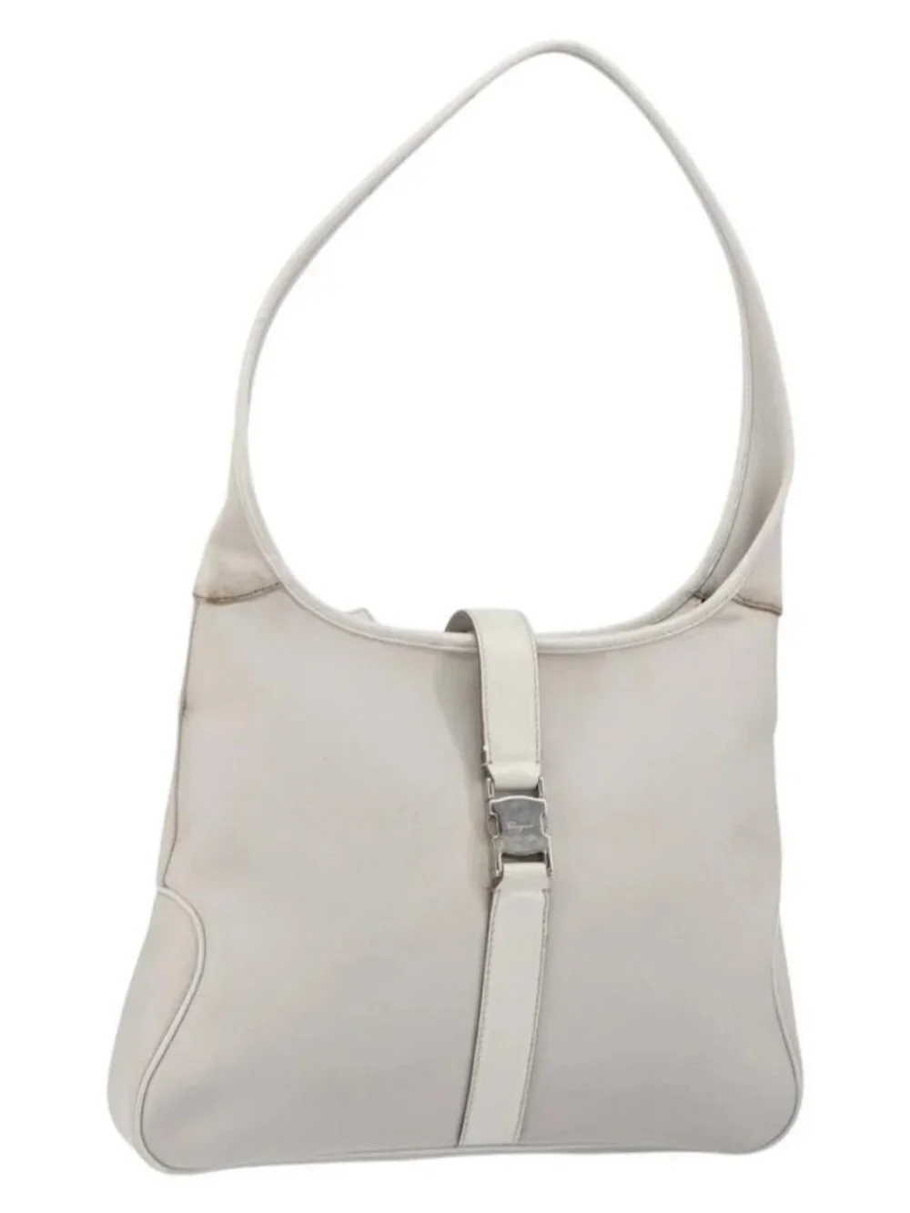 Salvatore Ferragamo Shoulder Bag Nylon Gray Silver Auth bs32334